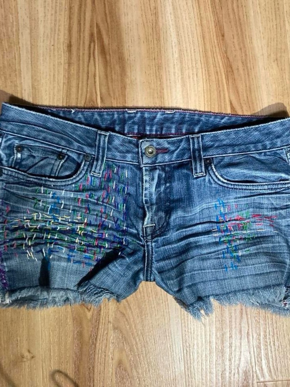 Lucky Brand Blue Denim Shorts with Multicolor Embroidery